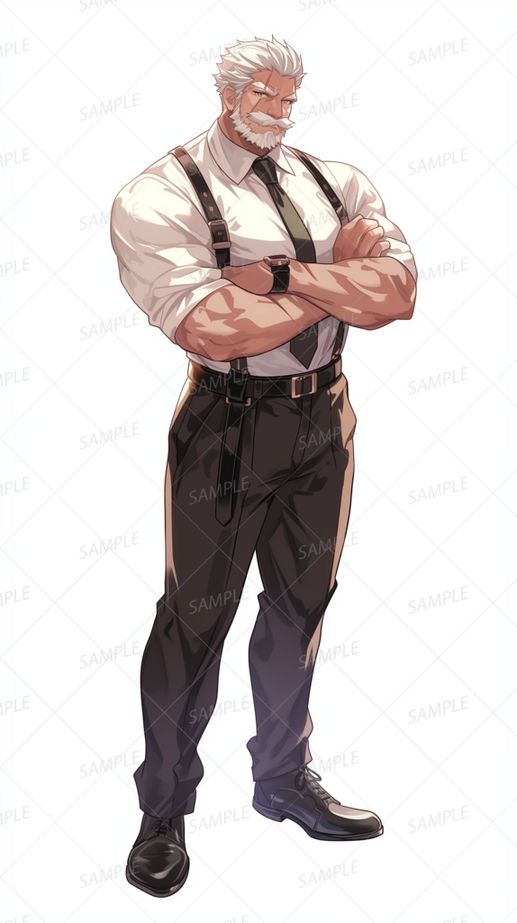 【ファンタジー】腕組み白髪髭のスーツ紳士_立ち絵
