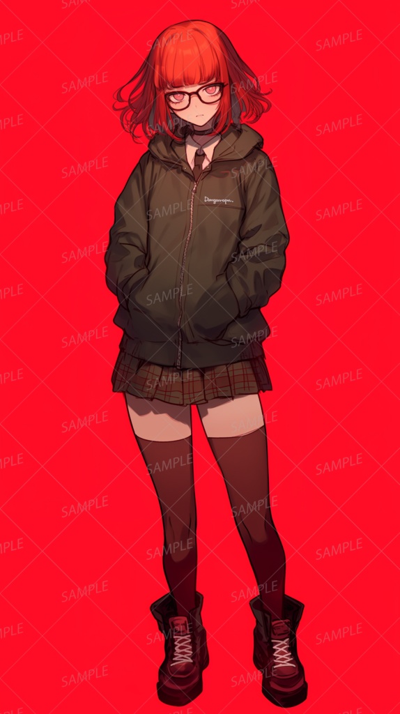 【私服】赤髪のクール系メガネ女子_立ち絵