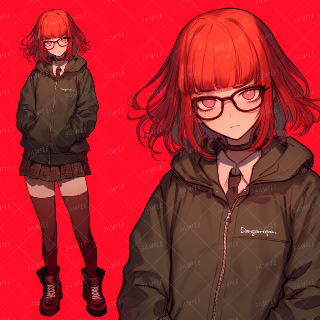 【私服】赤髪のクール系メガネ女子_立ち絵