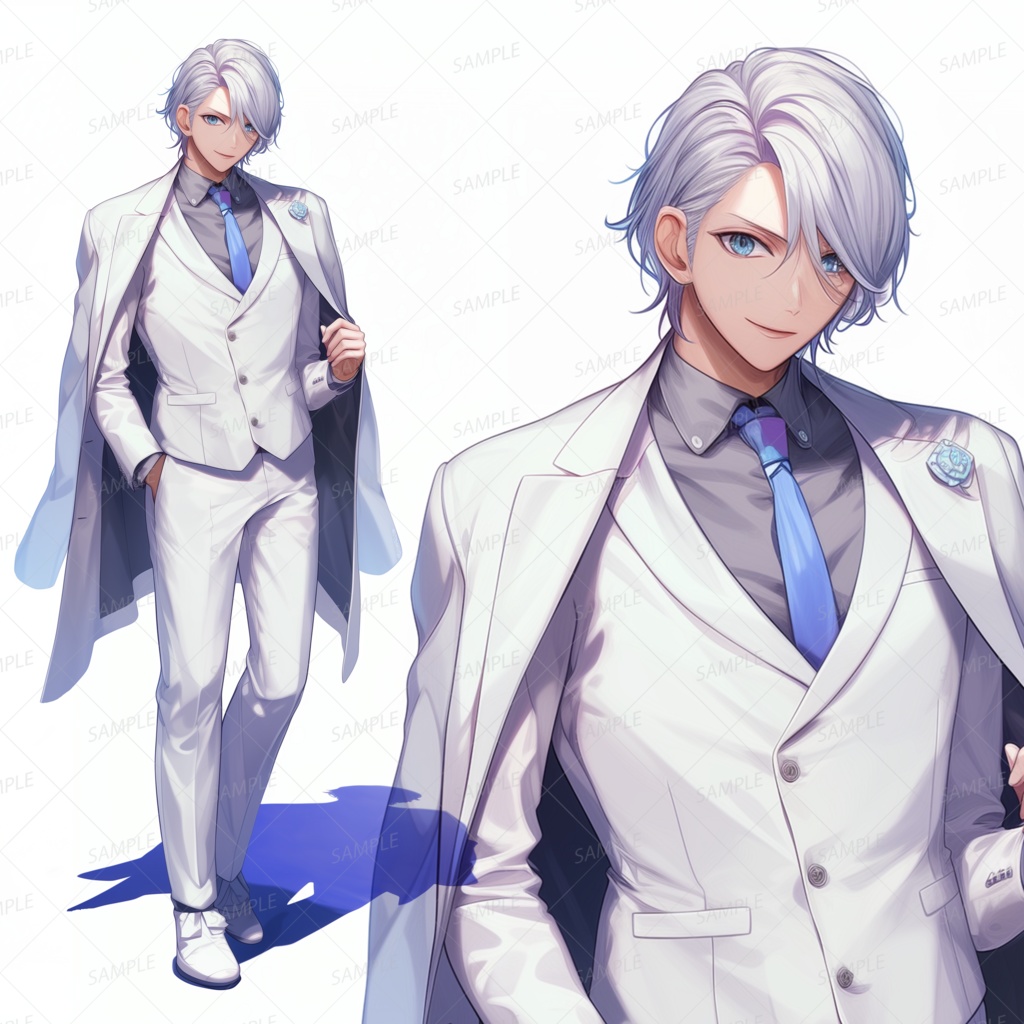 【仕事】白スーツの銀髪イケメン王子様_立ち絵