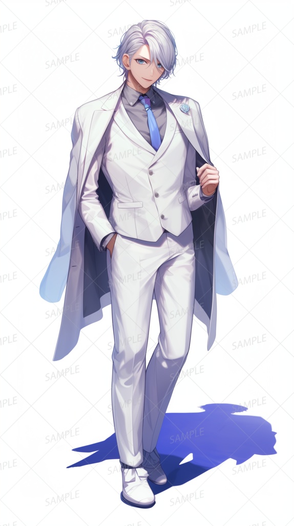 【仕事】白スーツの銀髪イケメン王子様_立ち絵
