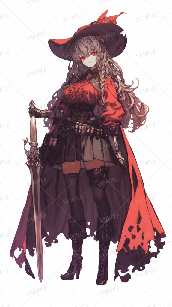 【ファンタジー】赤い瞳のゴシック魔法剣士_立ち絵