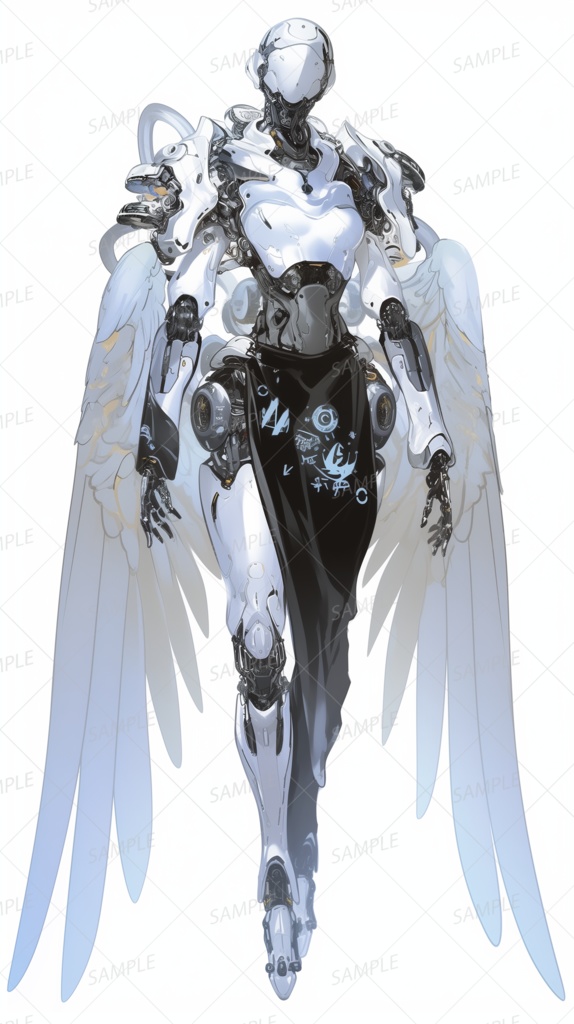 【メカ】白い装甲と黒い布をまとった天使型ロボット_立ち絵