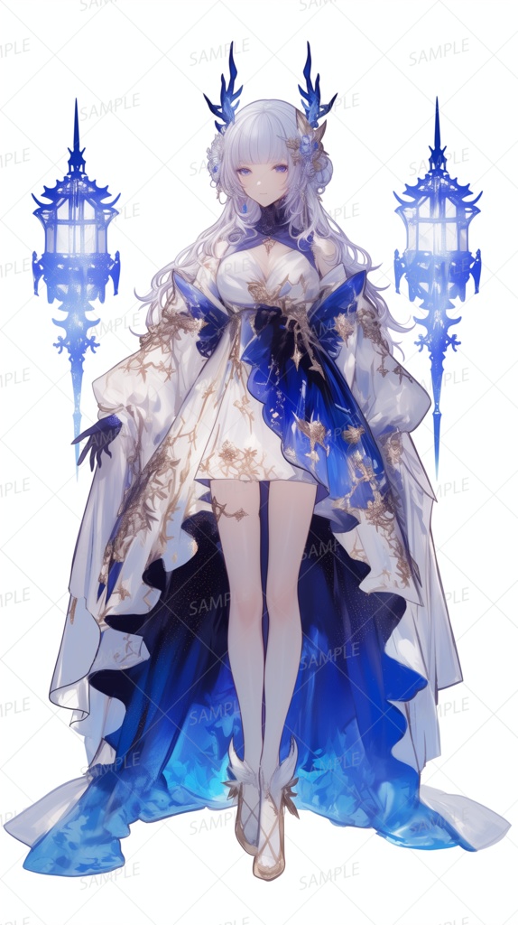 【ファンタジー】青いランタンを従えた銀髪少女_立ち絵