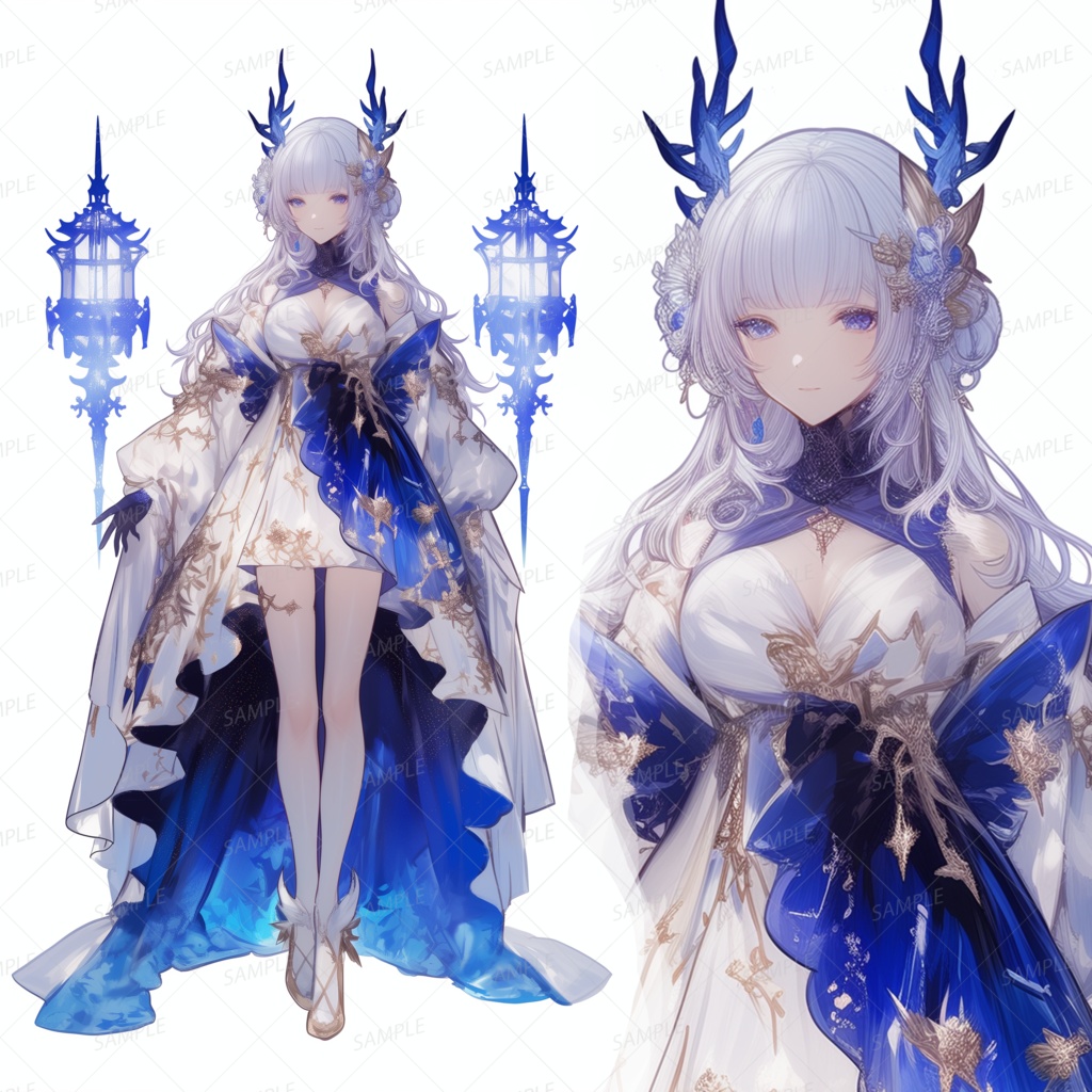 【ファンタジー】青いランタンを従えた銀髪少女_立ち絵