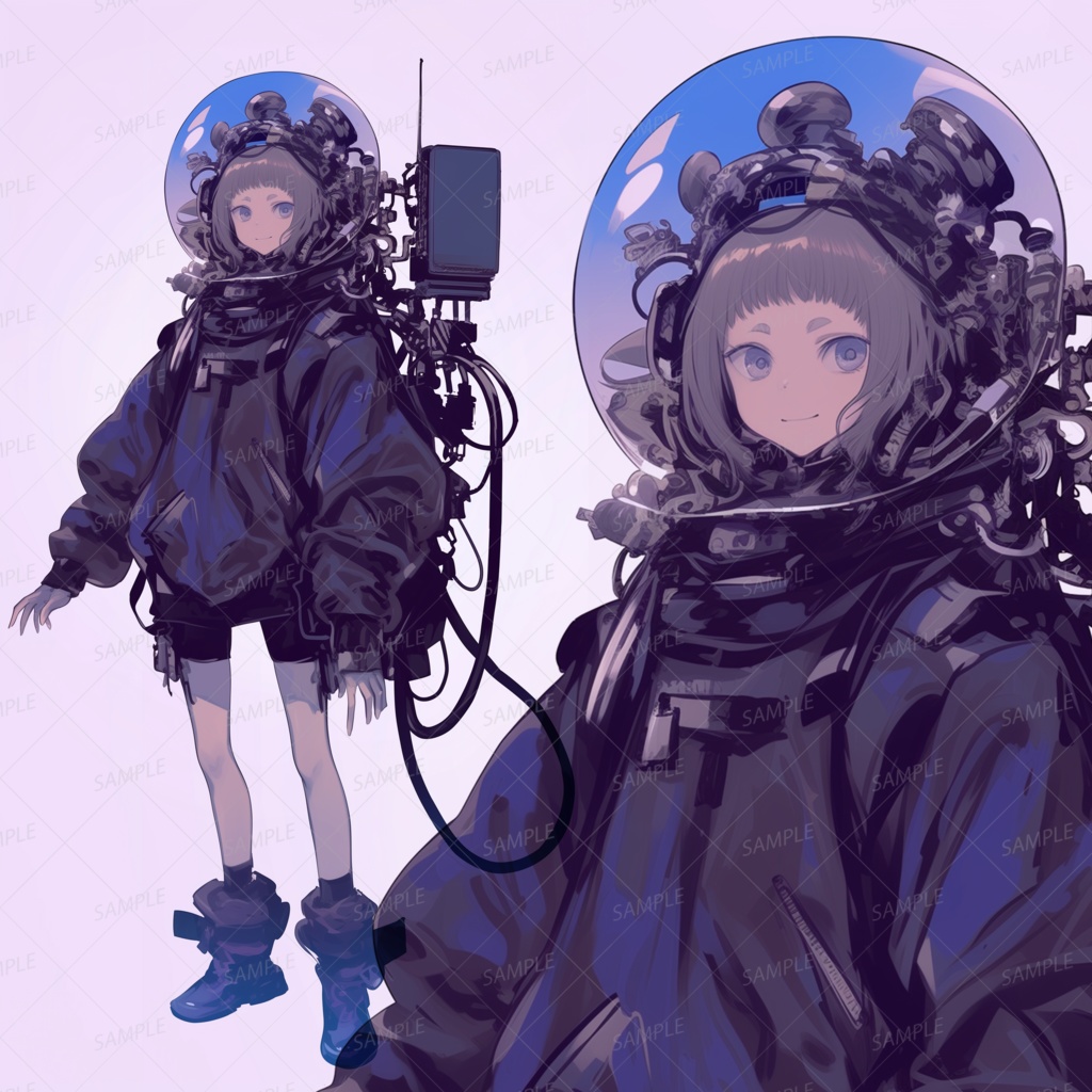 【ファンタジー】透明ドーム型ヘルメットを被った少女_立ち絵
