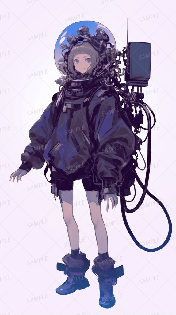 【ファンタジー】透明ドーム型ヘルメットを被った少女_立ち絵