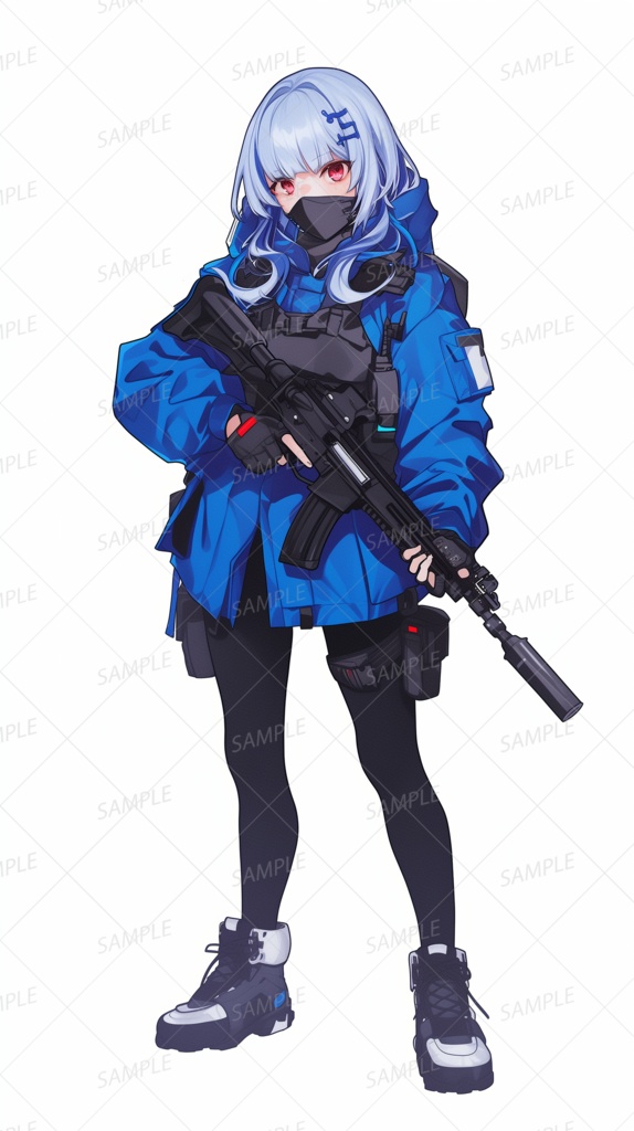 【ファンタジー】青ジャケットを着た水色髪の少女兵士_立ち絵
