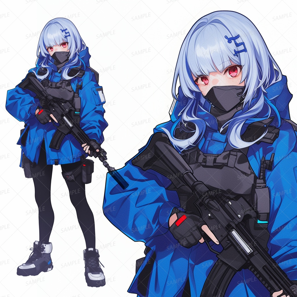 【ファンタジー】青ジャケットを着た水色髪の少女兵士_立ち絵