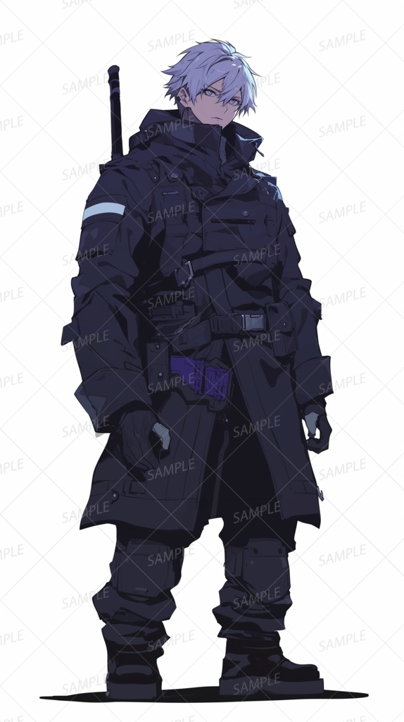 【ファンタジー】戦術コートを着た白髪の青年_立ち絵