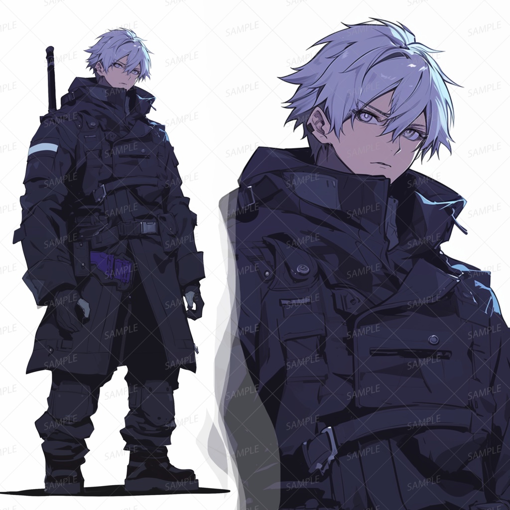 【ファンタジー】戦術コートを着た白髪の青年_立ち絵
