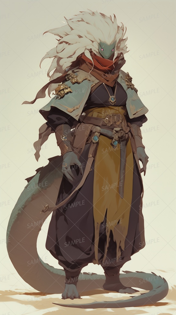 【獣人】白いたてがみを持つリザードマン_立ち絵