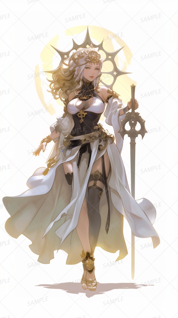 【ファンタジー】白いローブの剣を持った聖女_立ち絵