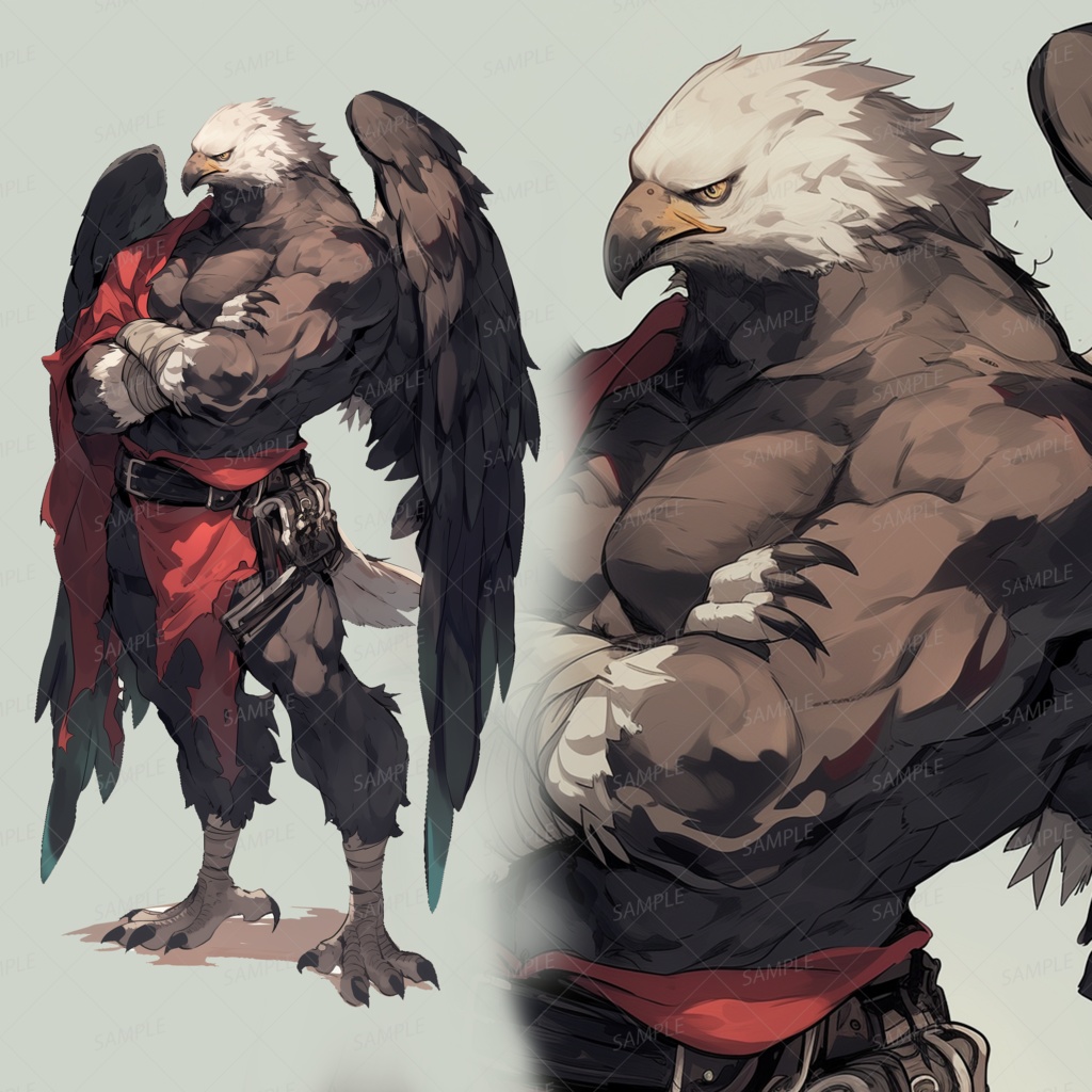 【獣人】筋肉質な鷲の獣戦士_立ち絵