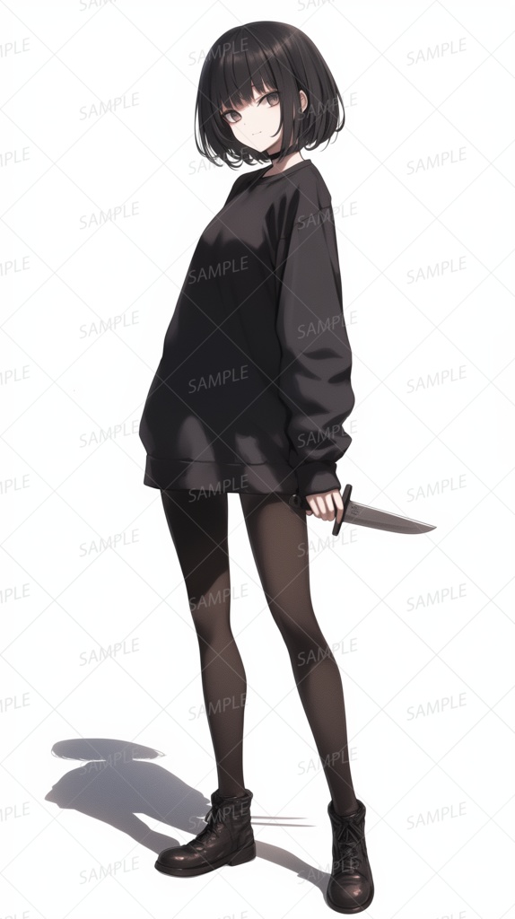 【ファンタジー】ナイフを持つ黒髪少女_立ち絵