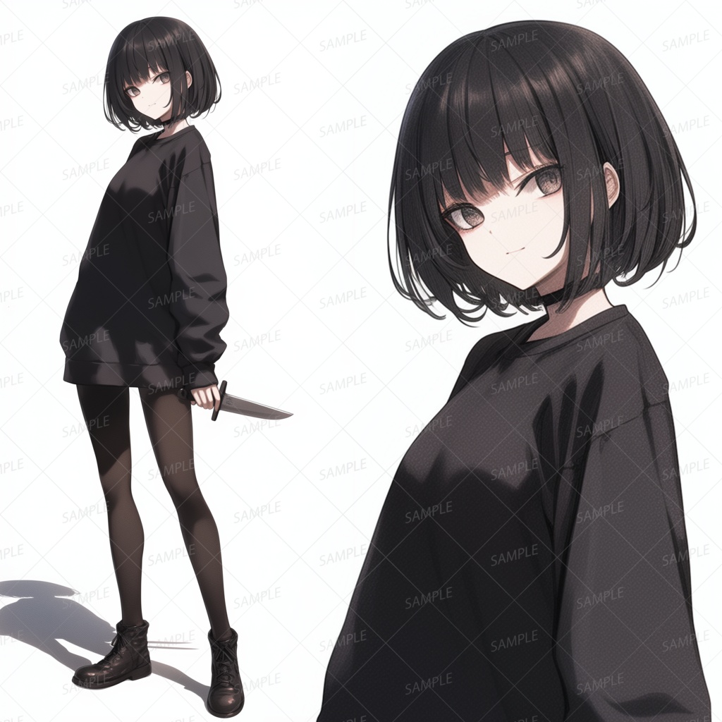 【ファンタジー】ナイフを持つ黒髪少女_立ち絵