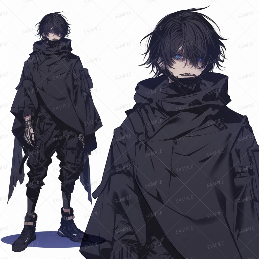 【ファンタジー】乱れた髪の黒装束の青年_立ち絵