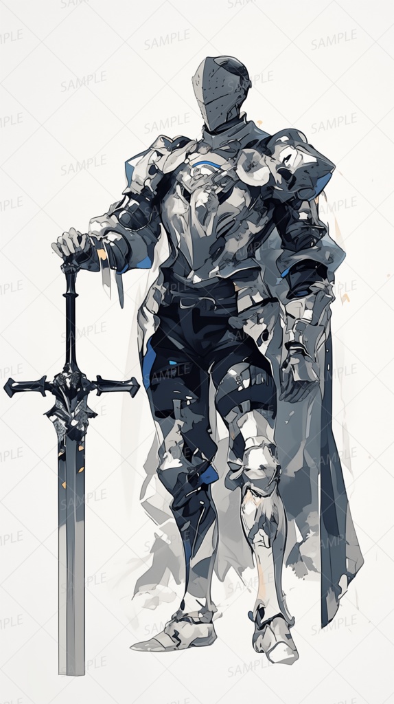 【ファンタジー】大剣を構えたフルプレートの騎士_立ち絵