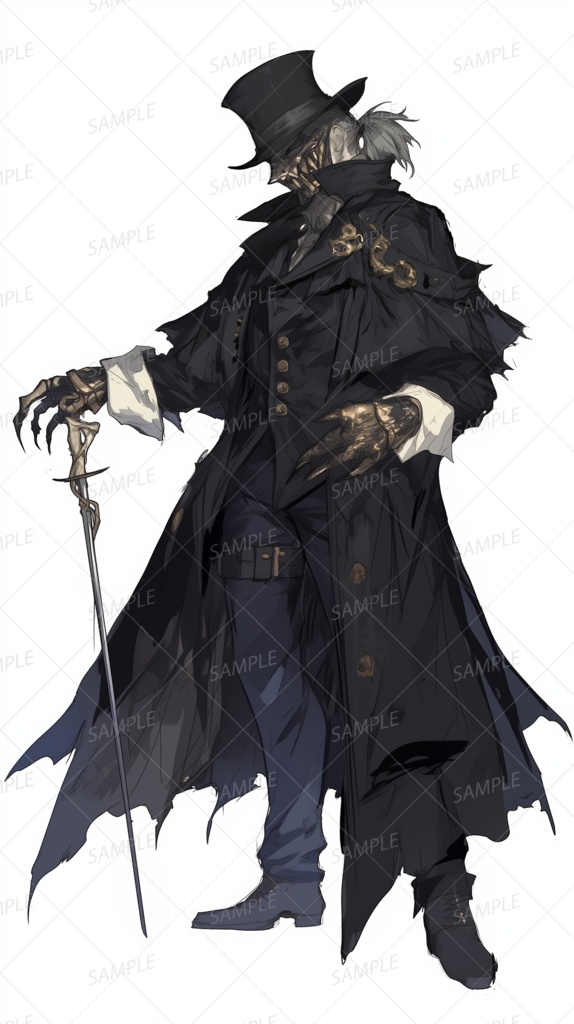 【ファンタジー】シルクハットを被った黒衣の男型_立ち絵