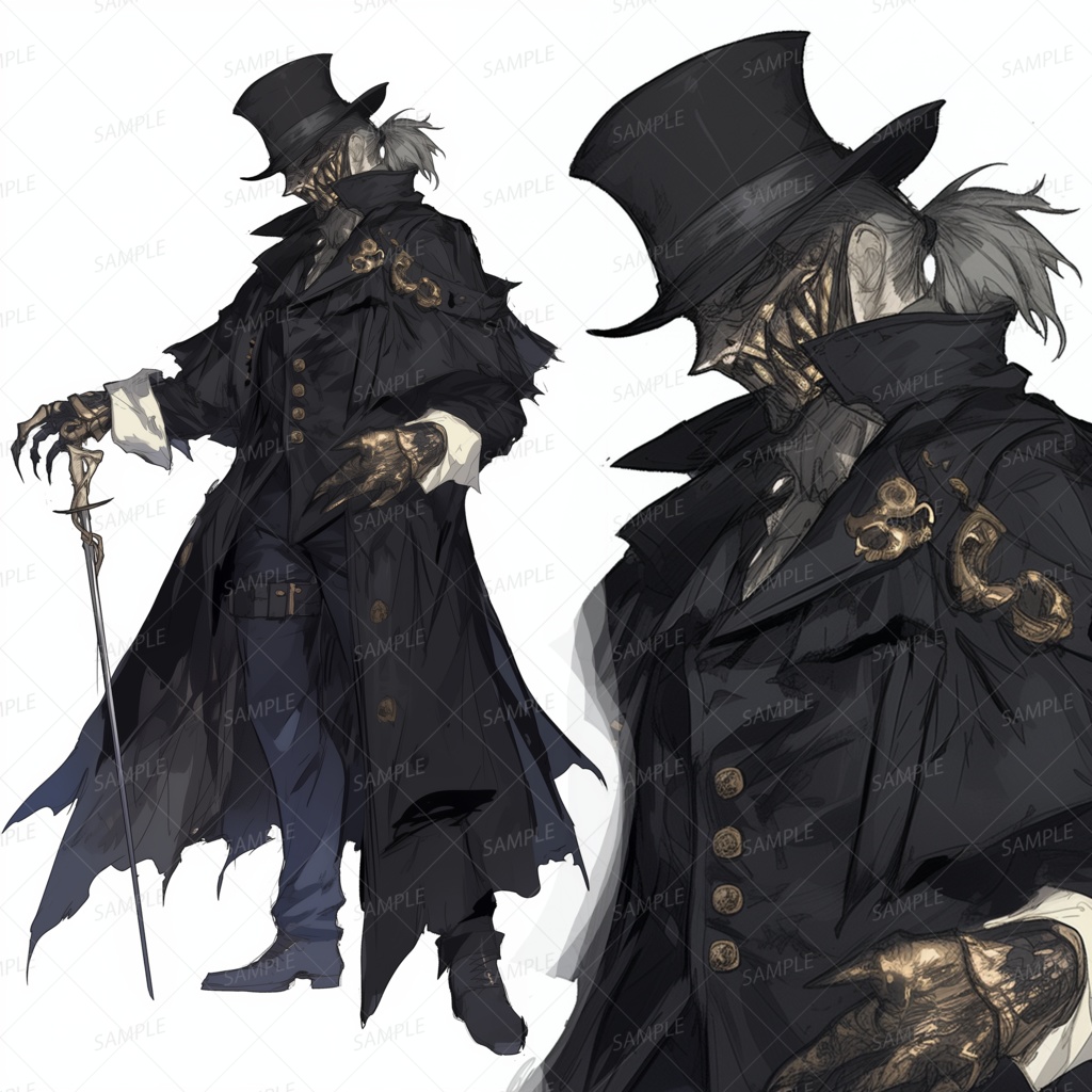 【ファンタジー】シルクハットを被った黒衣の男型_立ち絵