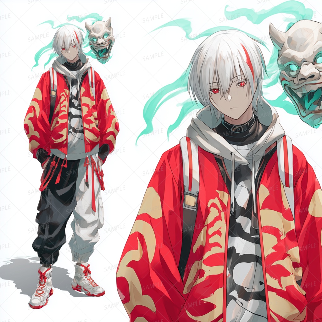 【ファンタジー】鬼面を従える異能白髪少年_立ち絵
