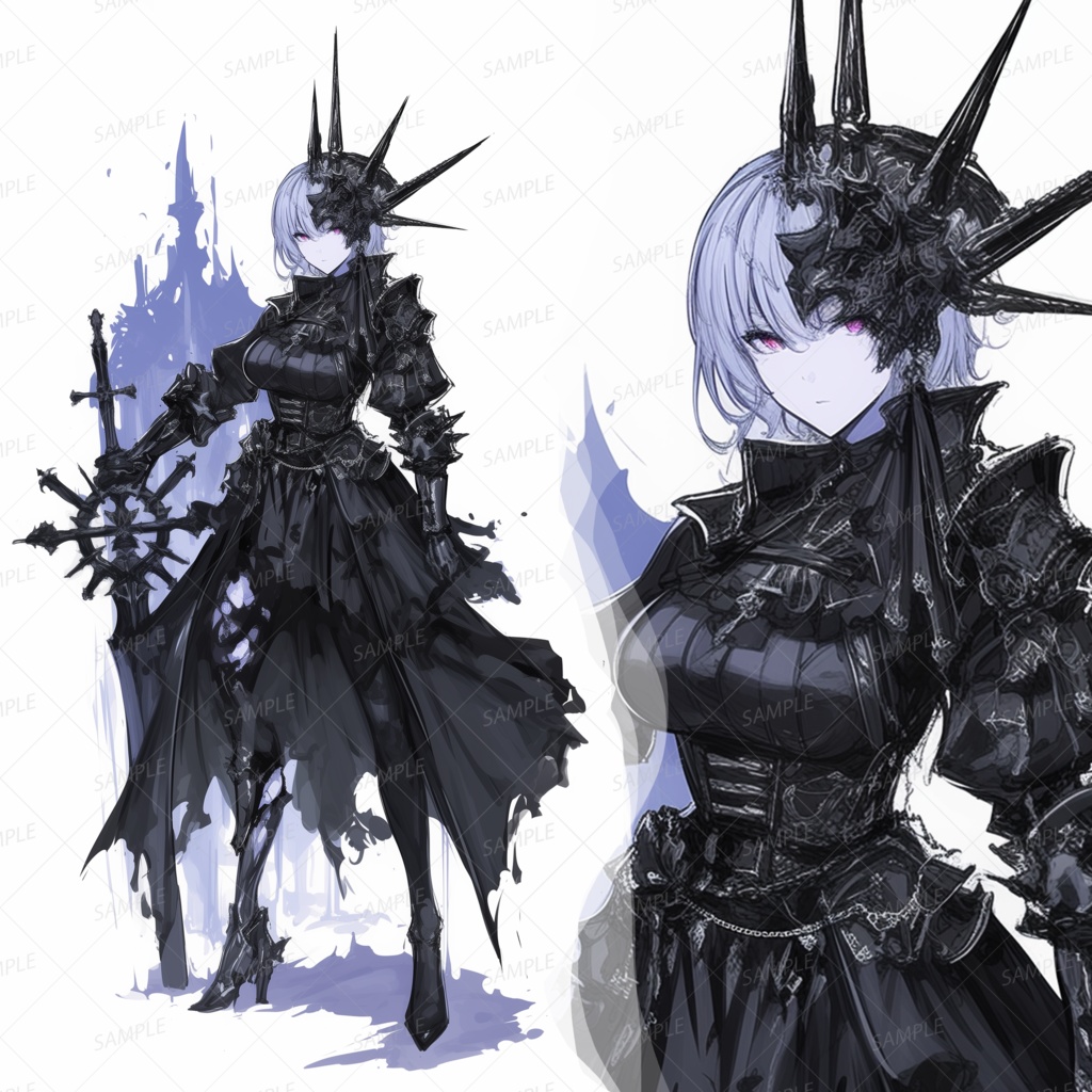 【ファンタジー】漆黒のローブと巨大十字剣の女戦士_立ち絵