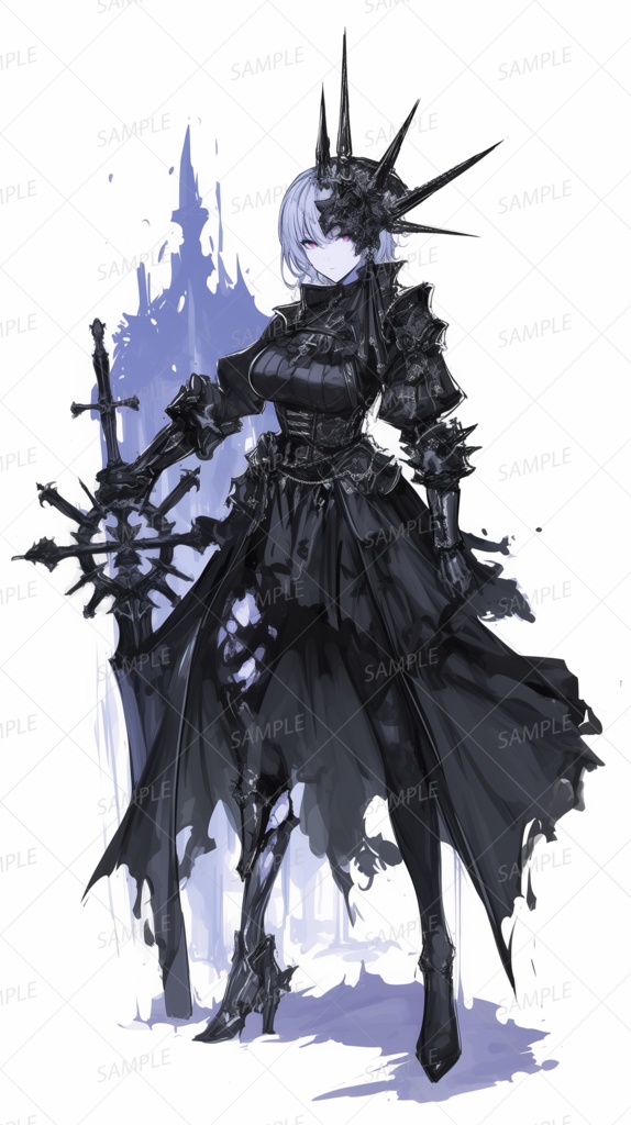 【ファンタジー】漆黒のローブと巨大十字剣の女戦士_立ち絵