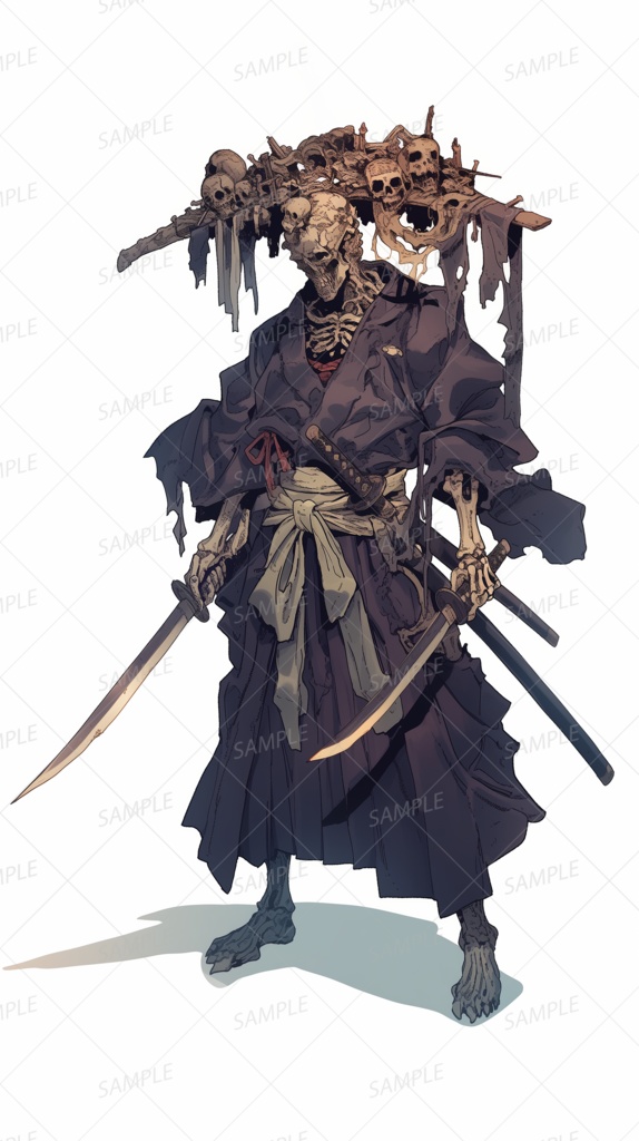 【ファンタジー】二刀流のアンデッド武者_立ち絵
