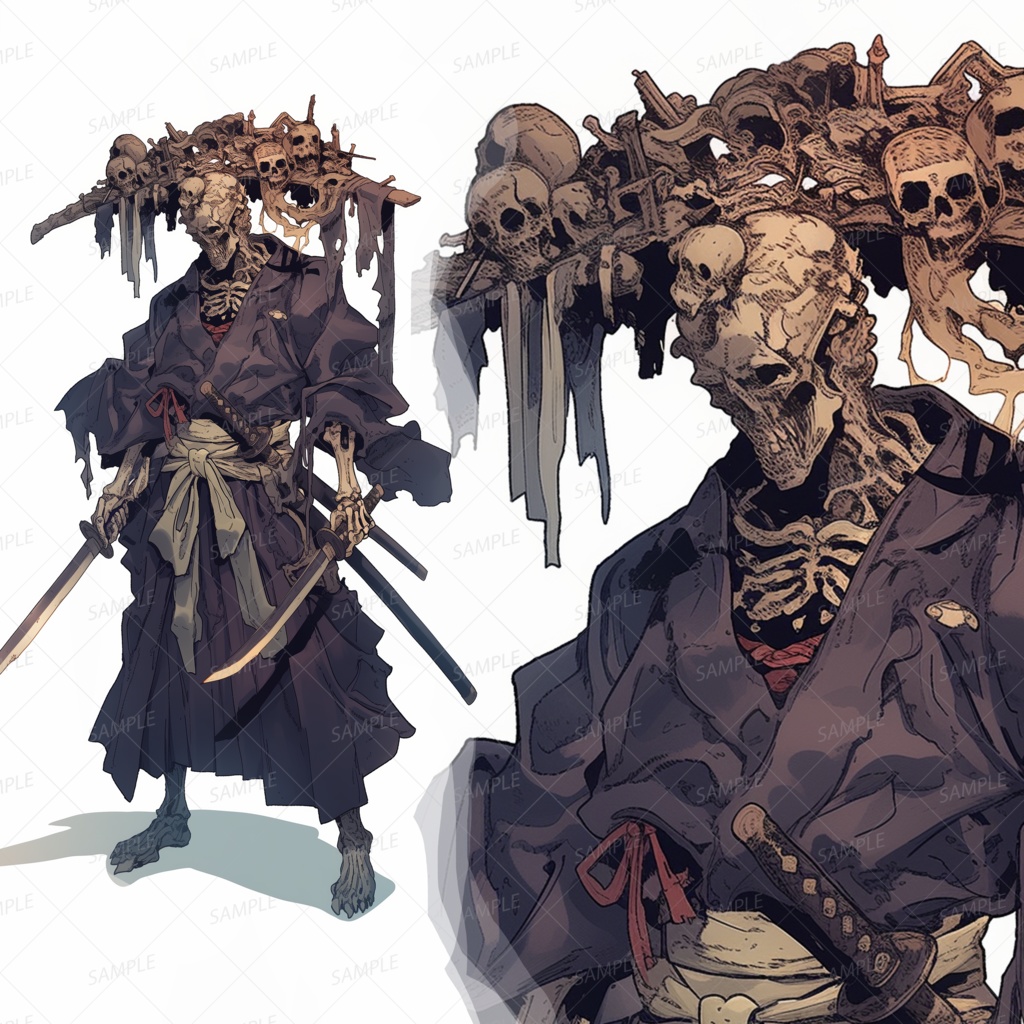 【ファンタジー】二刀流のアンデッド武者_立ち絵