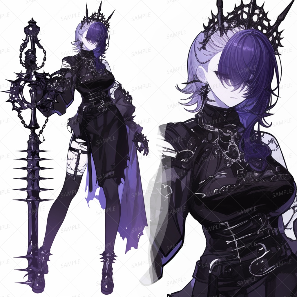 【ファンタジー】巨大メイスを持つゴシック女戦士_立ち絵