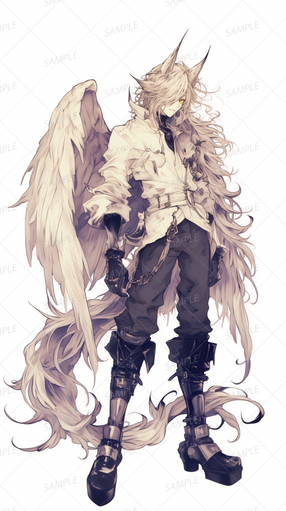 【獣人】白翼を背に立つ異形の青年_立ち絵