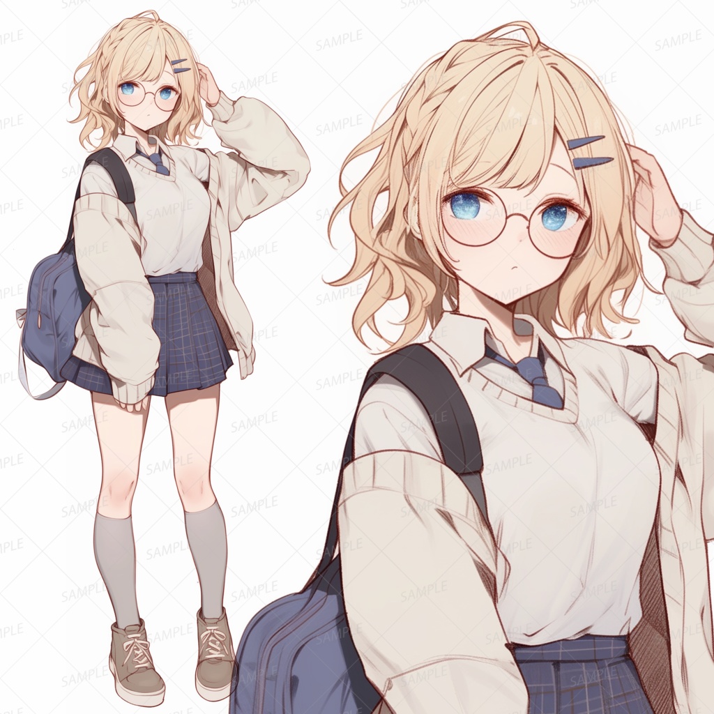 【学園】丸メガネのゆるふわ金髪女子高生_立ち絵