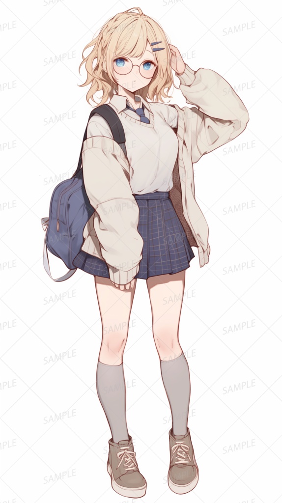 【学園】丸メガネのゆるふわ金髪女子高生_立ち絵