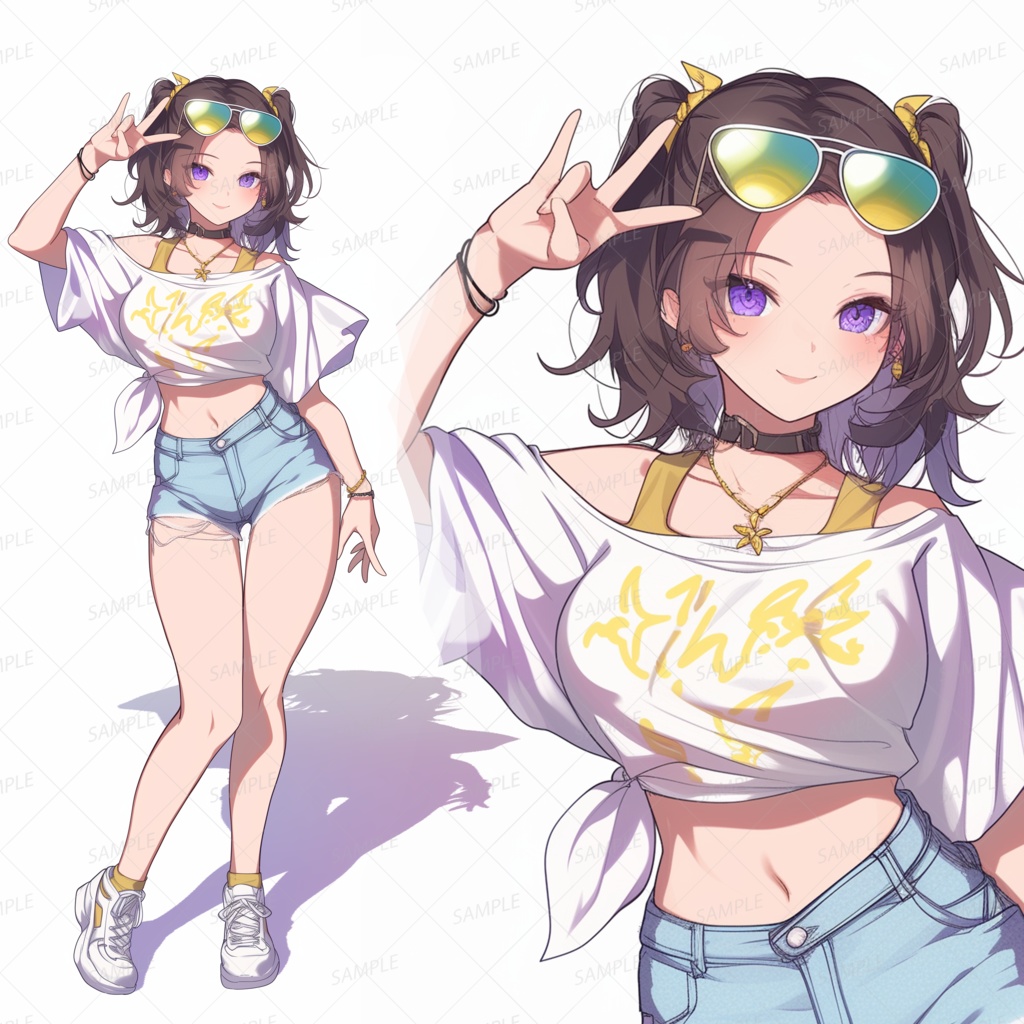 【私服】サングラスとデニムの元気少女_立ち絵