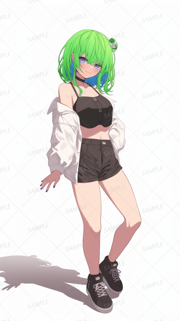 【私服】緑髪のシンプルコーデ美少女_立ち絵