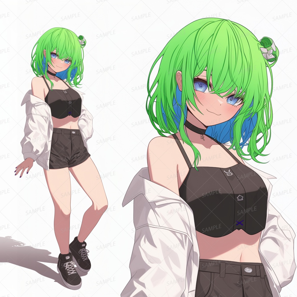 【私服】緑髪のシンプルコーデ美少女_立ち絵