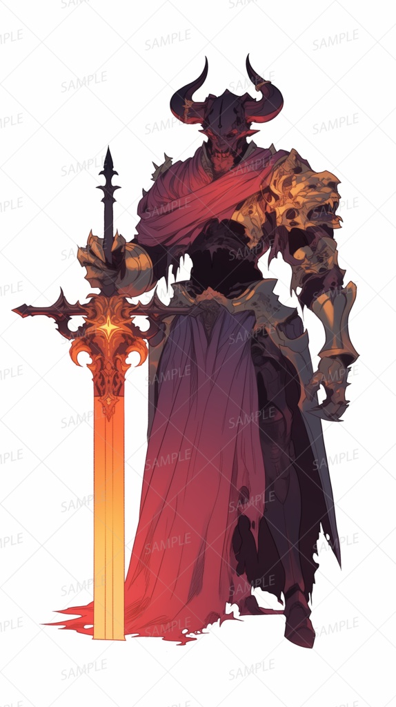 【ファンタジー】炎の大剣を地面に突き立てる暗黒騎士_立ち絵