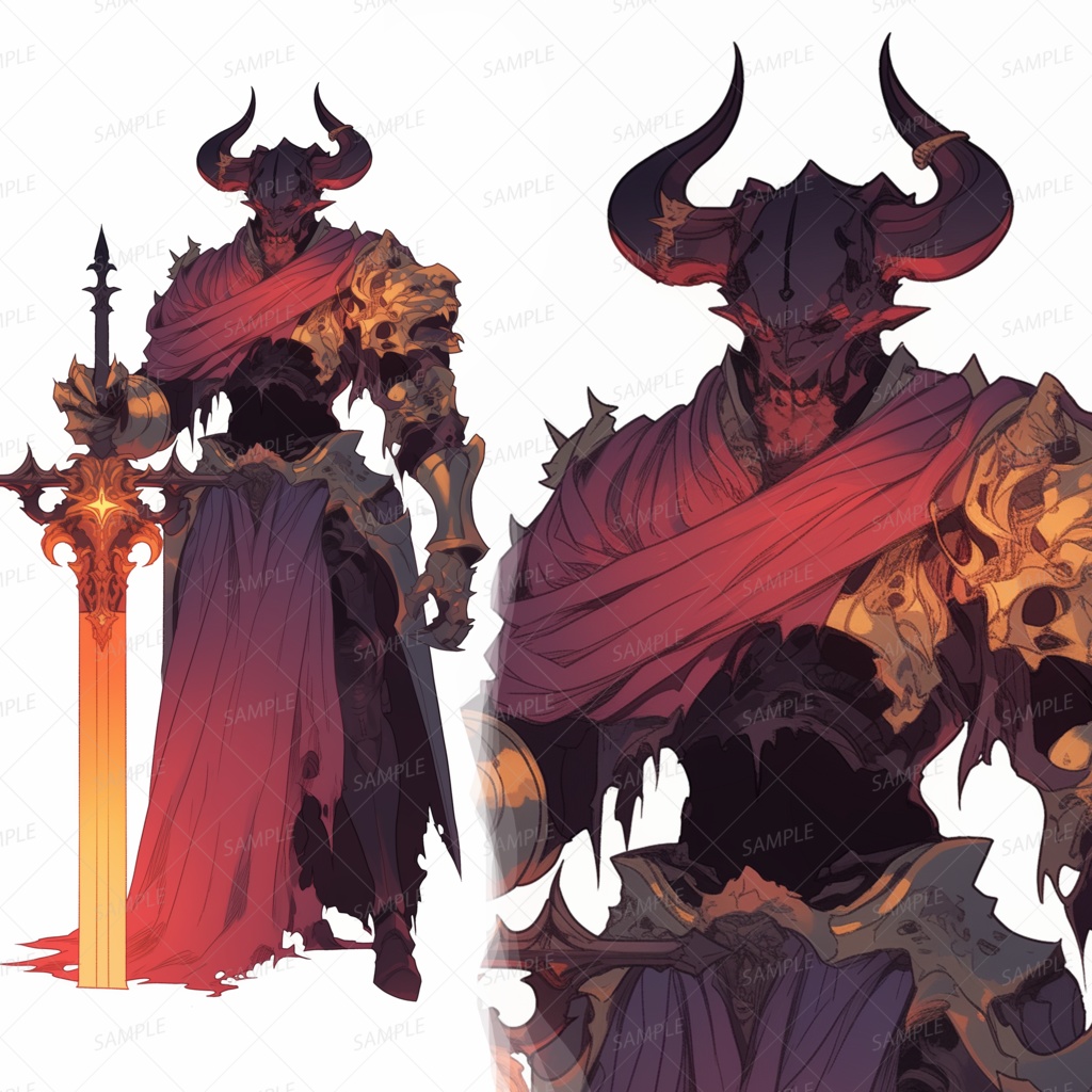 【ファンタジー】炎の大剣を地面に突き立てる暗黒騎士_立ち絵