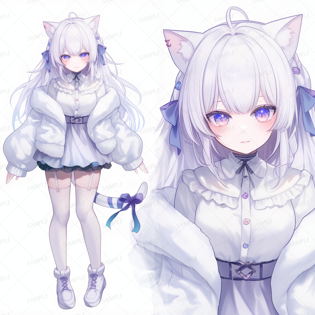 【獣人】白銀の猫耳少女_立ち絵