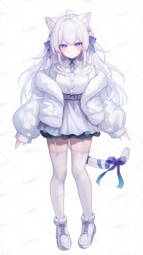 【獣人】白銀の猫耳少女_立ち絵