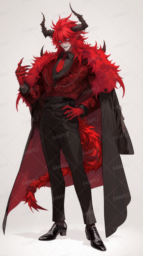 【獣人】角と赤髪のデーモン貴公子_立ち絵