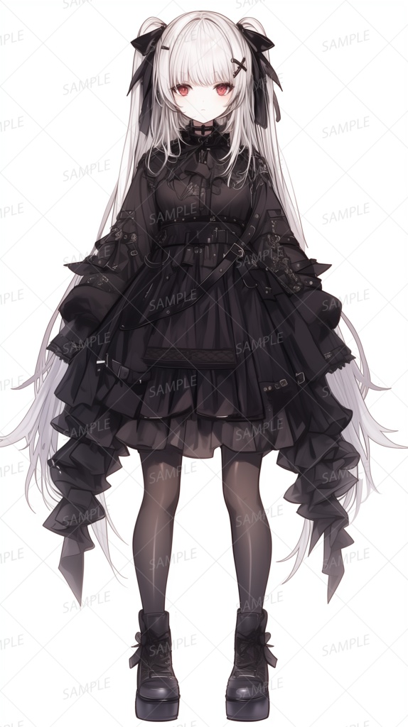 【ファンタジー】黒ドレスの銀髪ツインテール少女_立ち絵