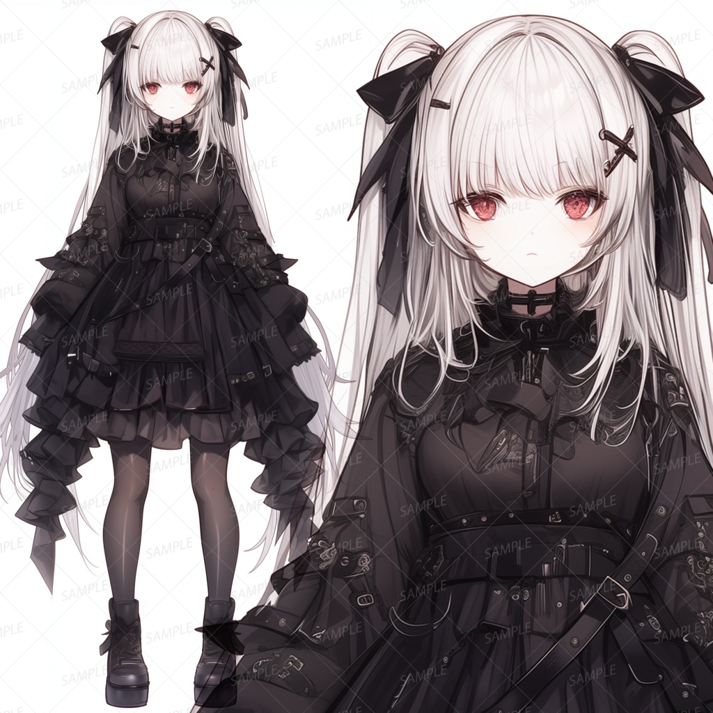 【ファンタジー】黒ドレスの銀髪ツインテール少女_立ち絵
