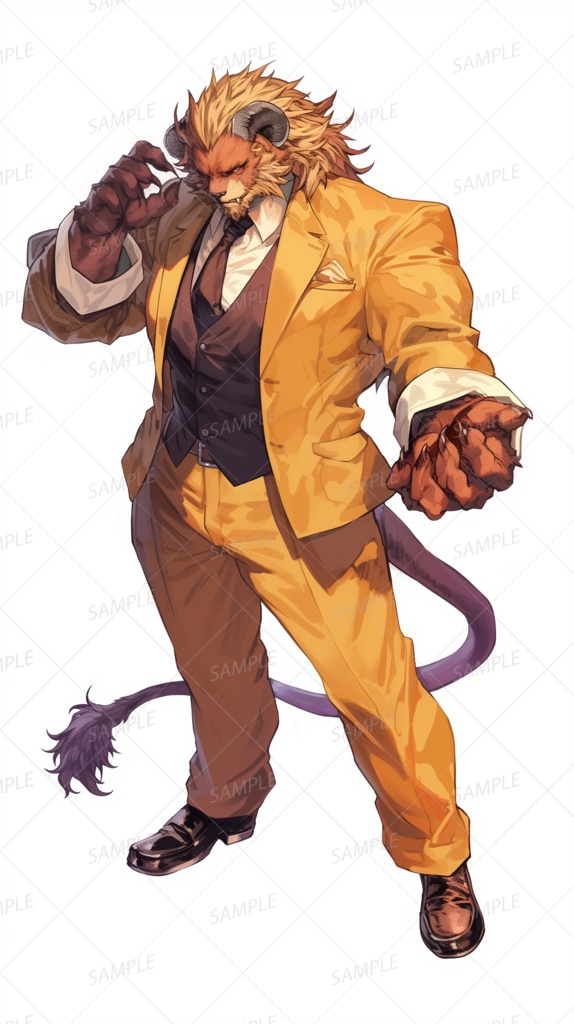 【獣人】黄金スーツの獅子紳士_立ち絵