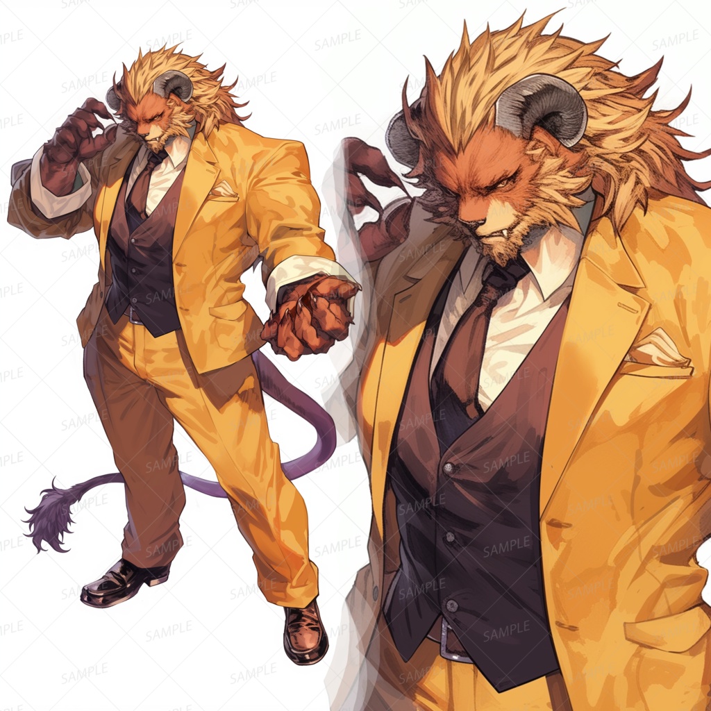 【獣人】黄金スーツの獅子紳士_立ち絵
