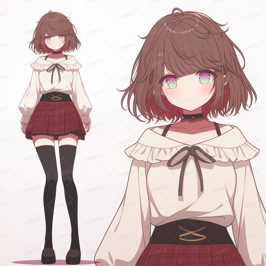 【私服】ルビーレッドのチェック柄スカートの少女_立ち絵