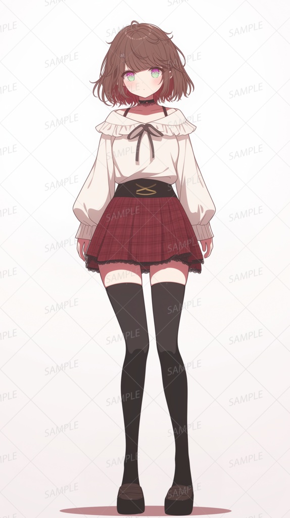 【私服】ルビーレッドのチェック柄スカートの少女_立ち絵