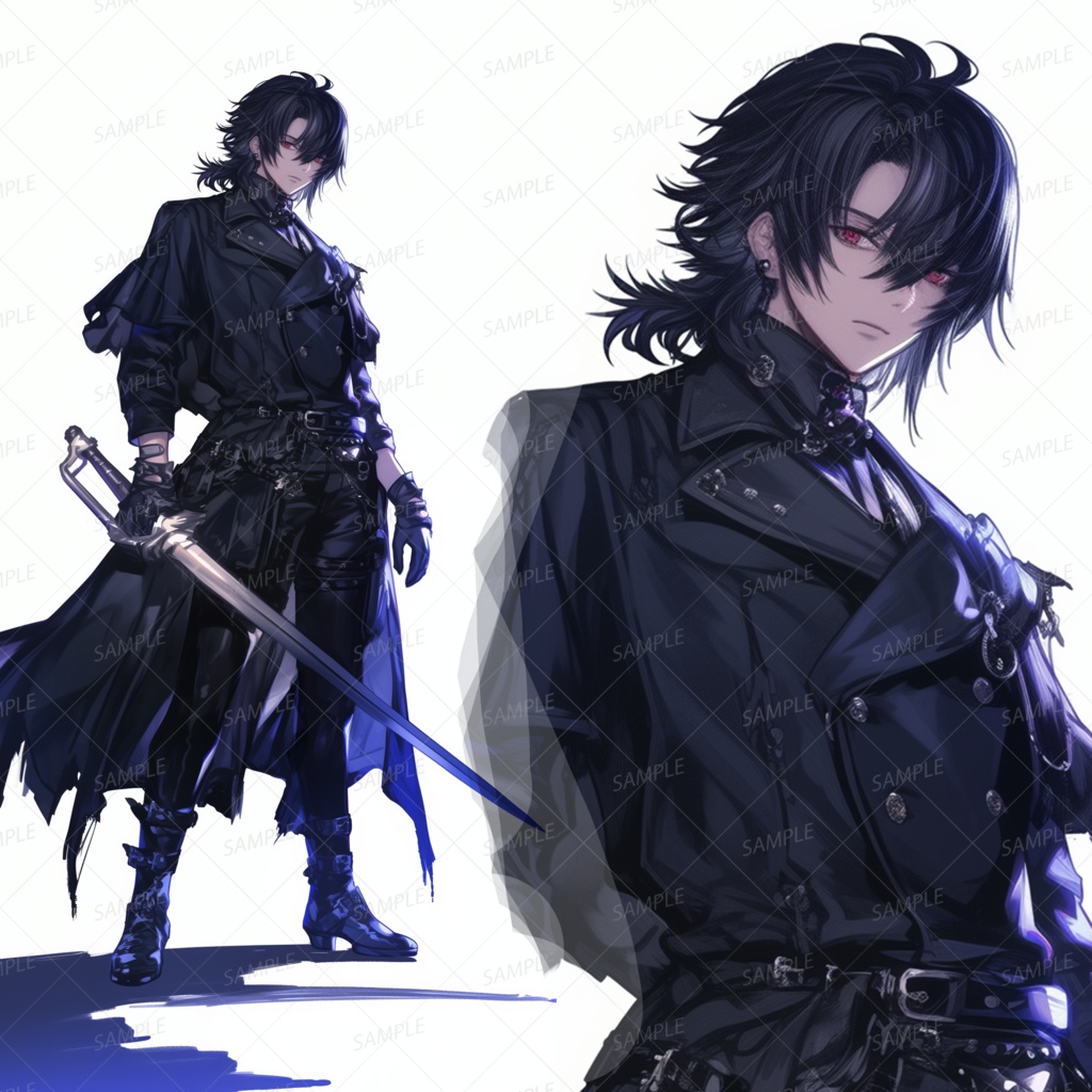 【ファンタジー】黒コートの青年剣士_立ち絵