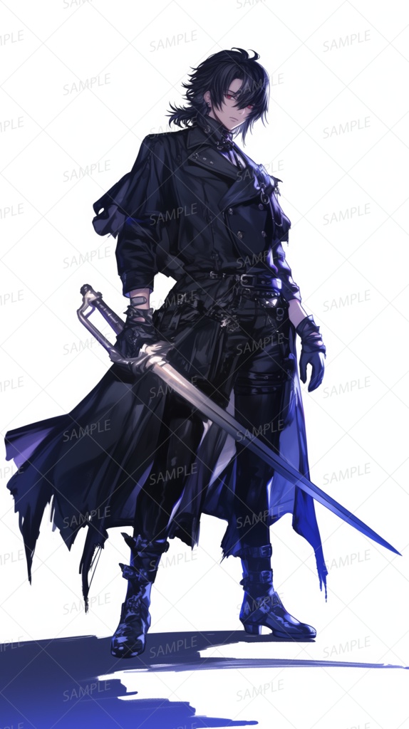 【ファンタジー】黒コートの青年剣士_立ち絵