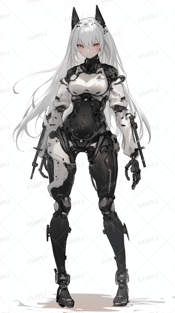 【メカ】白銀ロングヘアのアンドロイド少女_立ち絵